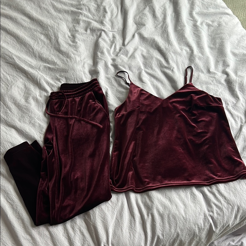 a new day Burgundy Velour Pants & Cami Set